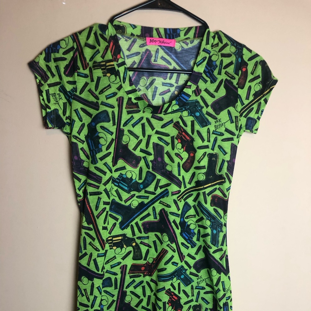 Betsey Johnson All Over Print Guns And Ammunition Top
